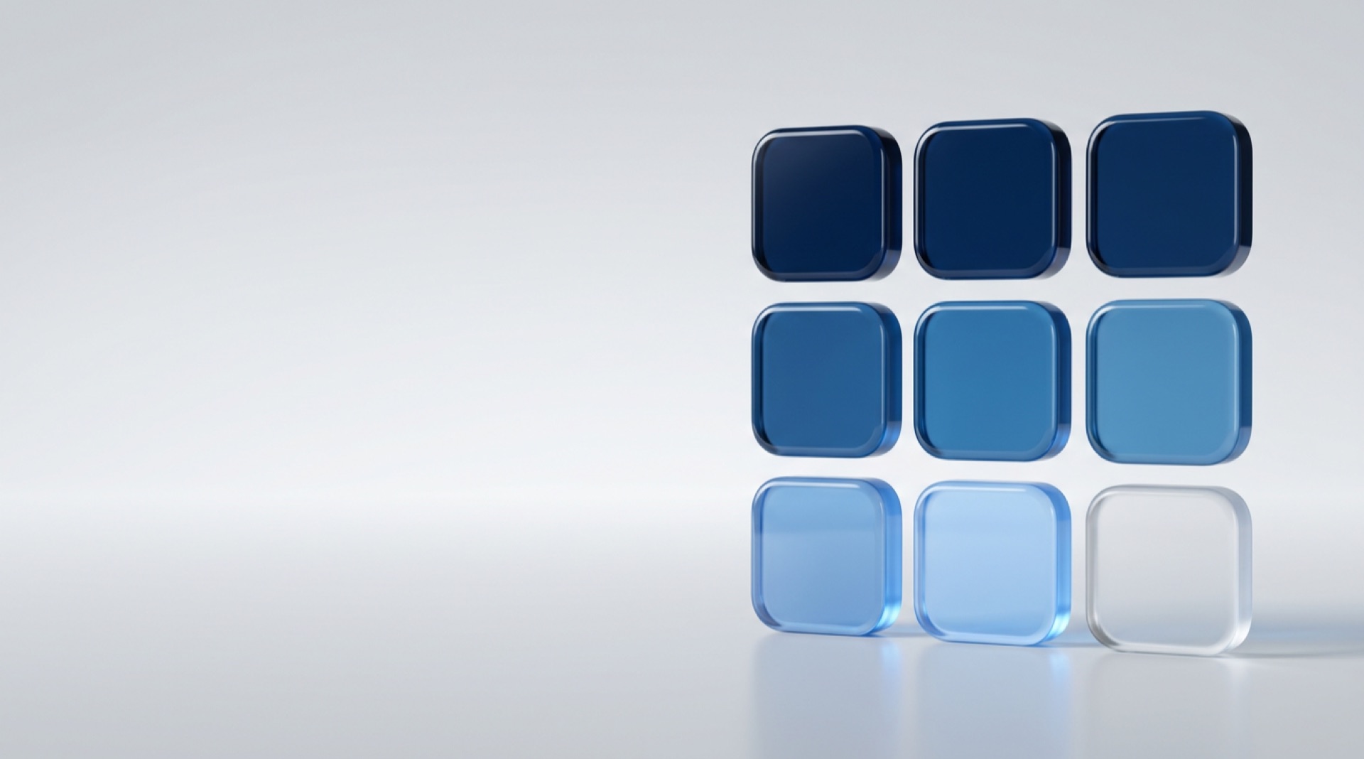 Grid of rounded blue glass tiles representing product data for digital platforms and SaaS