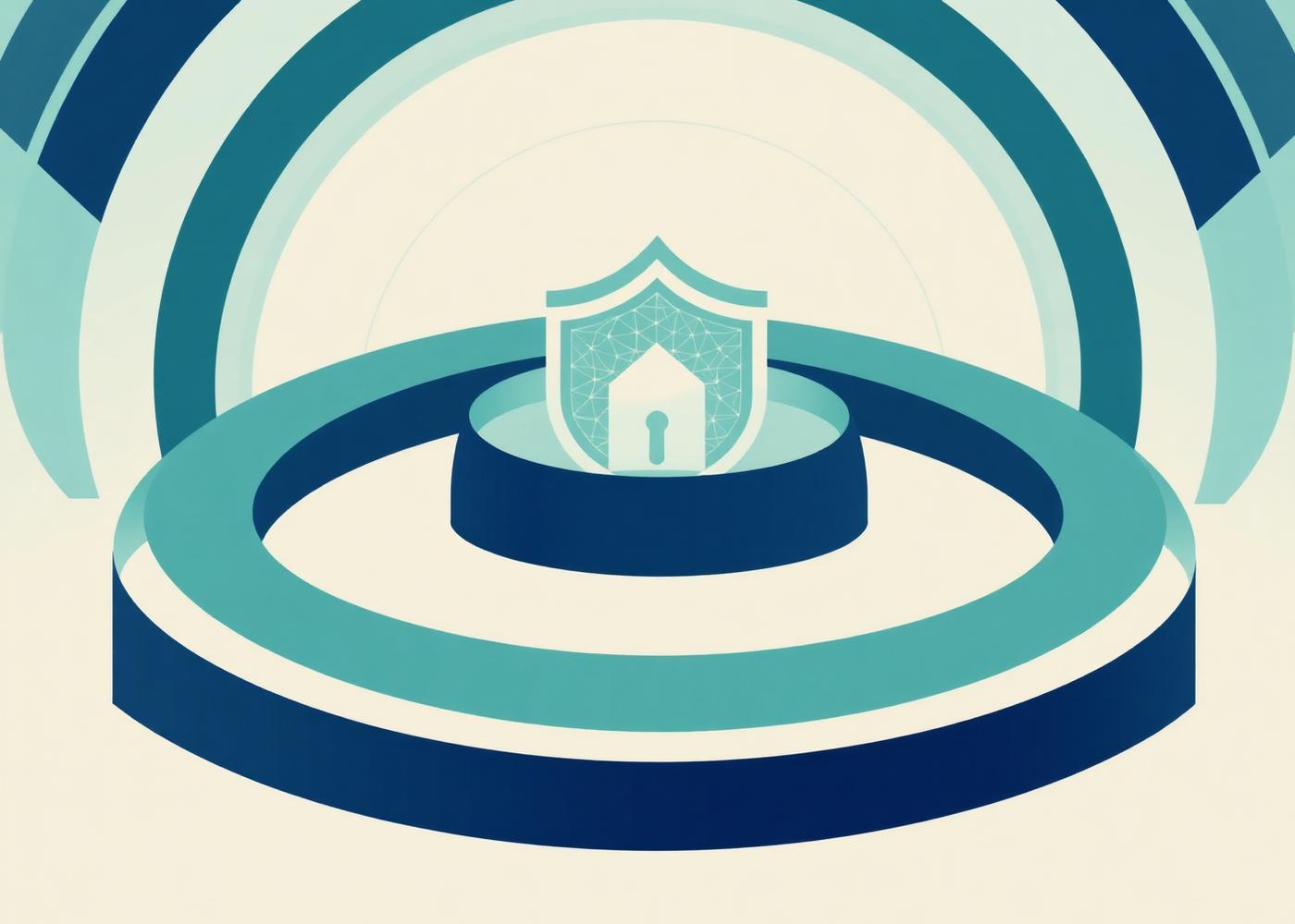 Abstract visual of layered governance and secure analytics environments