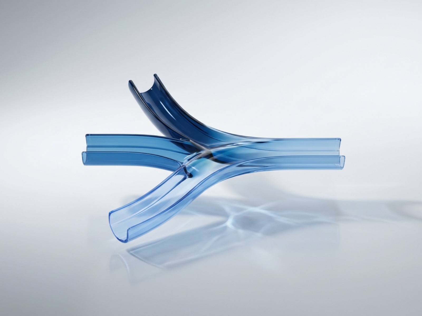 Glass channels joining into one path, representing audience and subscription data brought together