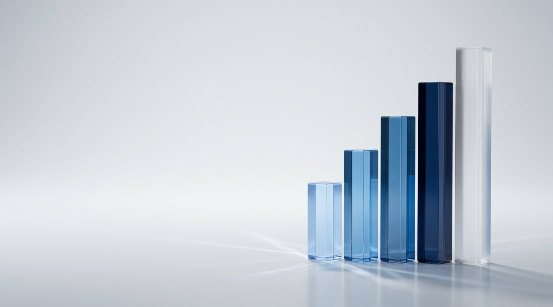 Blue glass columns like a bar chart, representing analytics designed around business decisions